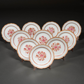 Conjunto de diez platos en porcelana china compañía de Indias familia rosa época Quianlog (1711-1799)