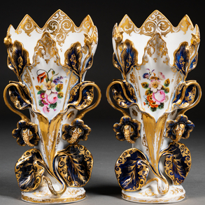 Pareja de floreros en porcelana Viejo París del siglo XIX
