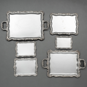 Set of six trays from larger to smaller size in Spanish silver punzonda twentieth century.