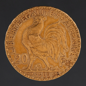 Coin of 20 francs of the French Republic of 1905.