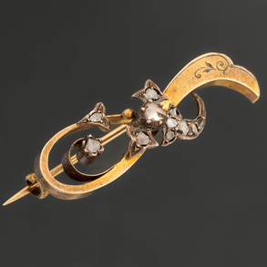 Elizabethan brooch in 18kt yellow gold with diamonds