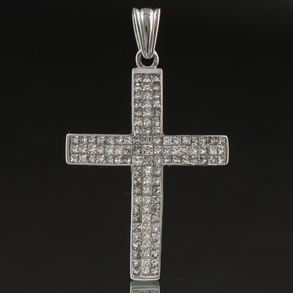 Pendant in the shape of a Latin cross studded with diamonds
