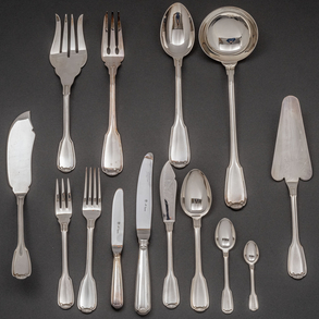 Twelve-serving silver cutlery in 20th century Spanish punched silver