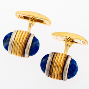 Pair of cufflinks in 18kt yellow gold with lapis lazuli stone.