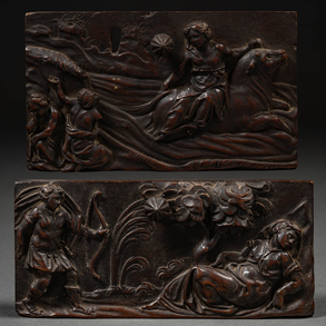 Set of two reliefs in carved wood of the XVI-XVII century.