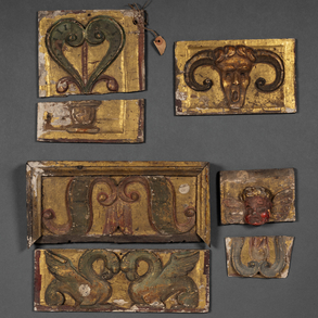 Set of seven reliefs in carved and gilded polychrome wood of the sixteenth century.