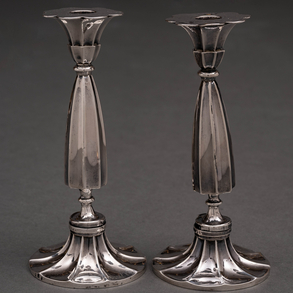 Pair of 19th century umbrella candlesticks in Spanish silver and punched 20th century.