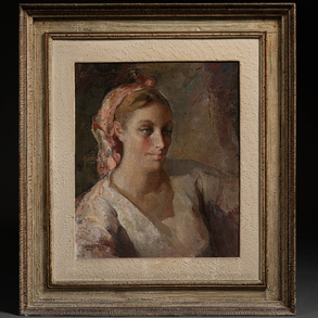“Woman with pink headscarf”.