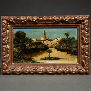 ‘View of the Giralda of Seville from the Alcazar Gardens’.