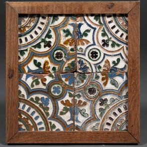 Set of four ceramic tiles from Toledo with the technique of edge of the sixteenth century.