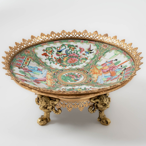 Chinese Canton porcelain centerpiece with 19th century bronze mount
