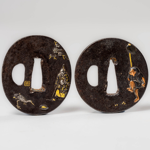 Set of two Japanese katana tsubas in bronze Meiji period(1868-1912)