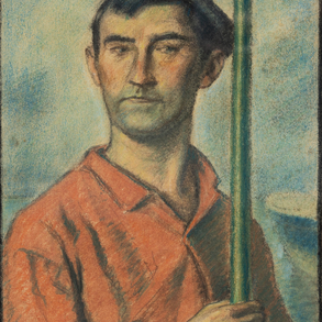 “Fisherman with red Kaiku and paddle.”