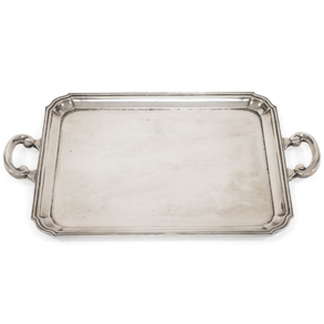 Mixtilinear profile tray in Spanish silver, 20th century.