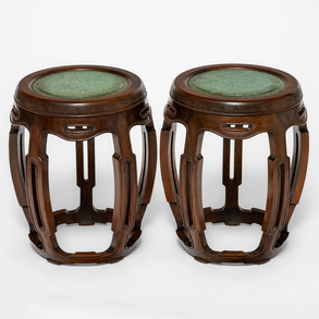 Pair of pedestals in wood and green marble of the twentieth century.