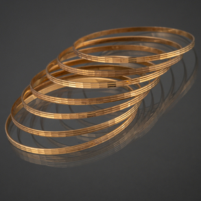 Set of seven rigid bracelets with checkered decoration on the profile.
