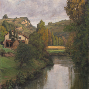 ‘Landscape with farmhouse and river’.