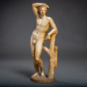 “Apollo” Sculptural figure made of alabaster of the 19th century Grand Tour.