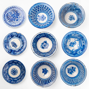 Set of six bowls and three plates in Manises ceramics of the twentieth century.