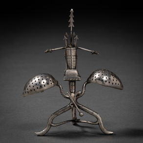 Silver embossed silver bow and arrow stick holder from the XIX century.