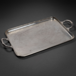 Tray with two handles in Spanish silver and punched silver of the twentieth century.