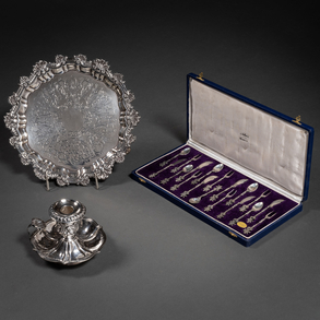 Set of silver spoon, candlestick and spoon case in Spanish silver and punched of the twentieth century.