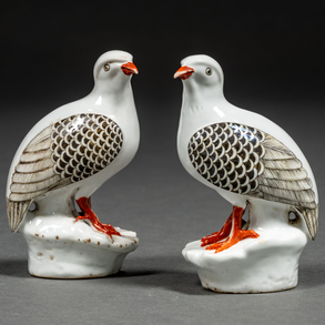 Pareja de perdices en porcelana china dinastía Qing del siglo XIX