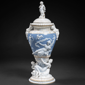 Gran jarrón en porcelana alemana del siglo XIX-XX