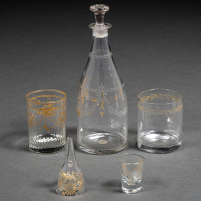 Conjunto de cinco piezas en cristal de la Granja del siglo XVIII-XIX