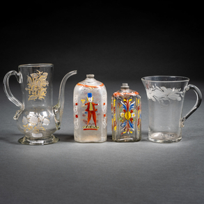 Conjunto de cuatro piezas en cristal de la Granja del siglo XVIII-XIX