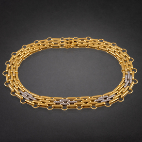 Gargantilla de eslabones  en oro amarillo y oro blanco de 18kt con pavé de brillantes.