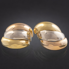 Pareja de pendientes en oro  de tres colores de 18 kt.