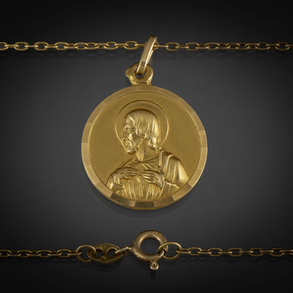 Cadena y medalla de la Virgen y Dios padre en oro amarillo de 18 kt.