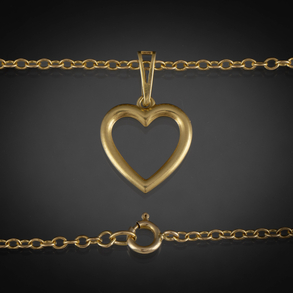 Cadena y colgante en forma de corazón en oro amarillo de 18 kt.