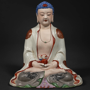 Buda en porcelana china familia rosa de mediados del siglo XX.