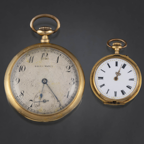 Conjunto de dos relojes de bolsillo en oro amarillo de 18 kt.