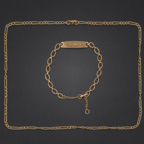 Conjunto de cadena y pulsera de eslabones en oro amarillo de 18 kt.