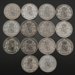 Conjunto de catorce monedas de cinco pesetas