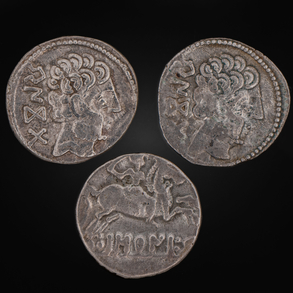 Conjunto de tres denarios AG ibéricos Bascunes(S. II-I, A.C)