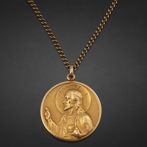 Cadena con medalla de la Virgen con el niño y Dios Padre en oro amarillo de 18kt.