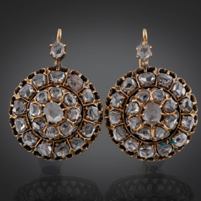 Antiguos pendientes circulares en oro amarillo de 18 kt y brillantes talla antigua del siglo XIX