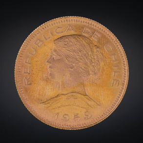 Moneda de cien pesos cóndores de la República de Chile en oro amarillo de 22 kt del año 1959